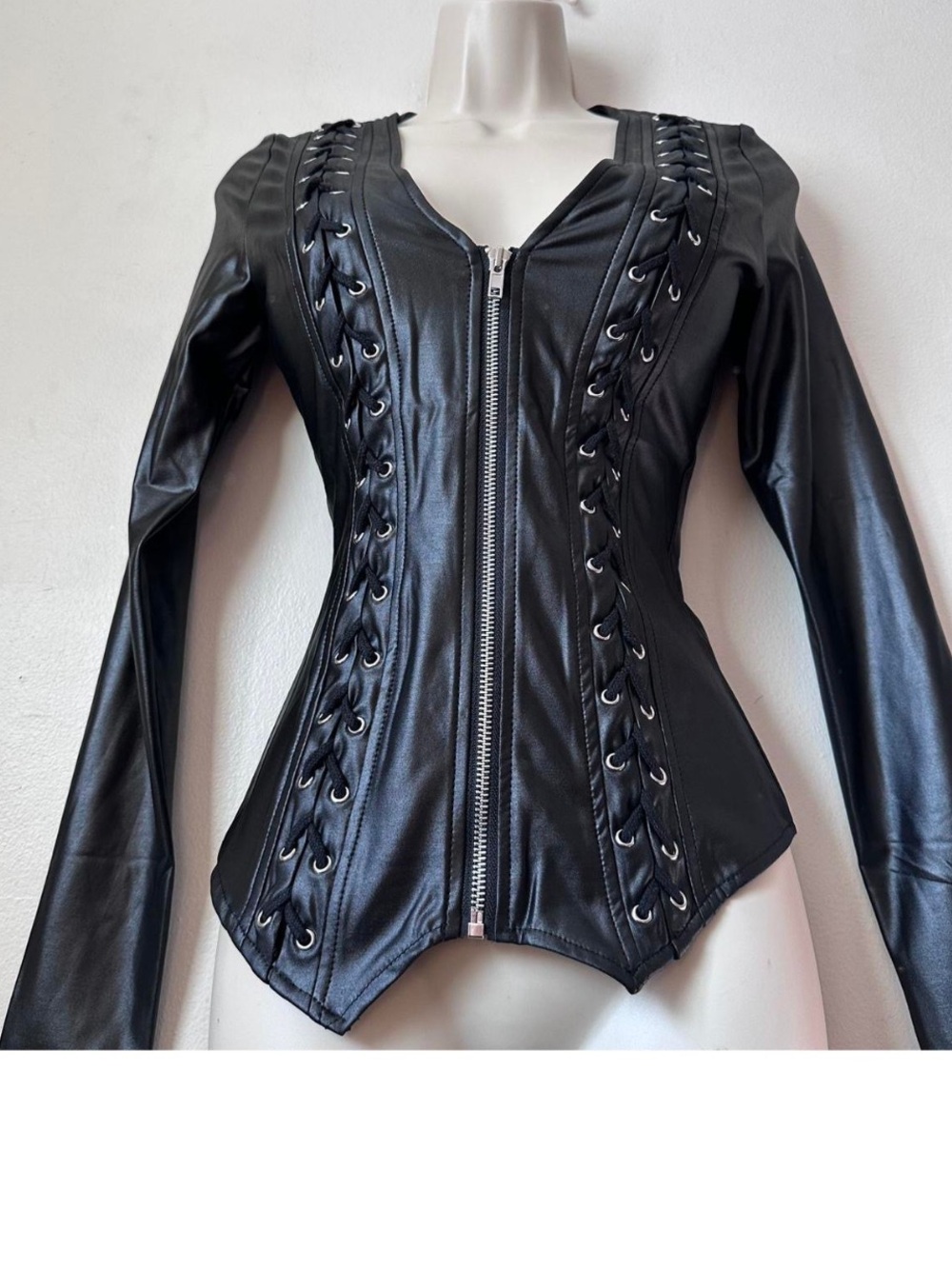NWT BlackCraft Cult Faux Leather Lace-Up Zip Jacket | Goth Moto Corset Style